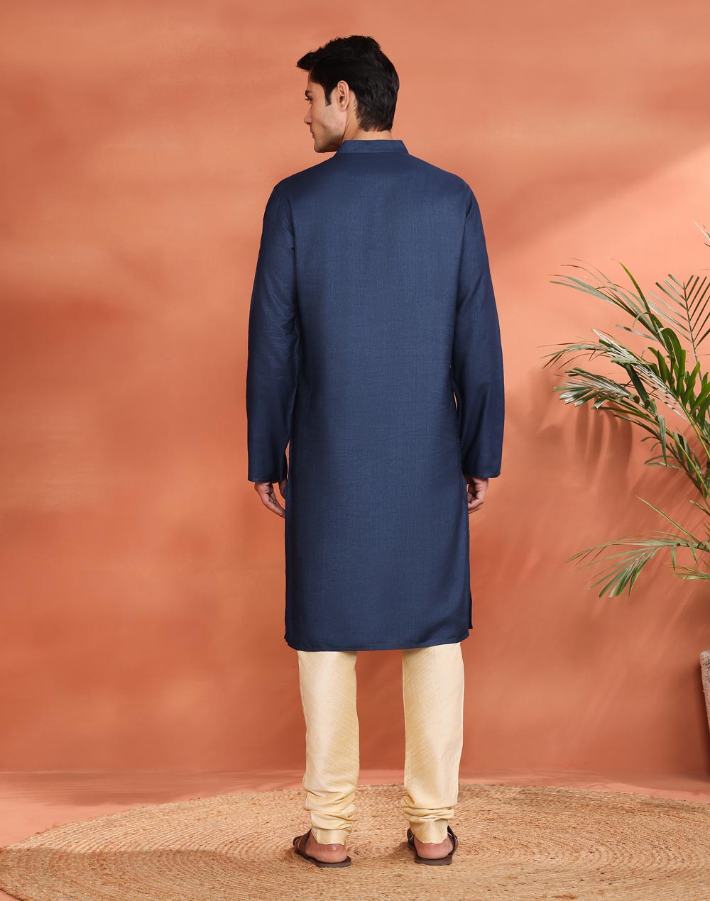 Blue Viscose Silk Long Kurta