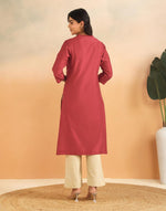 Red Cotton Silk Pintuck Slim Fit Long Kurta