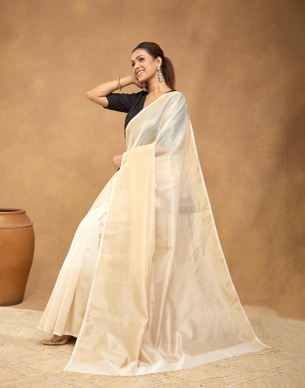 Natural Cotton Silk Blend Sari