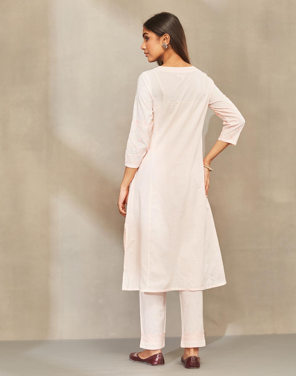 Orange Cotton Chikankari Pant & Kurta Set