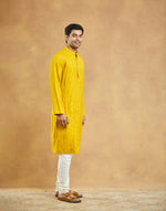 Yellow Viscose Blend Dobby Slim Fit Long Kurta