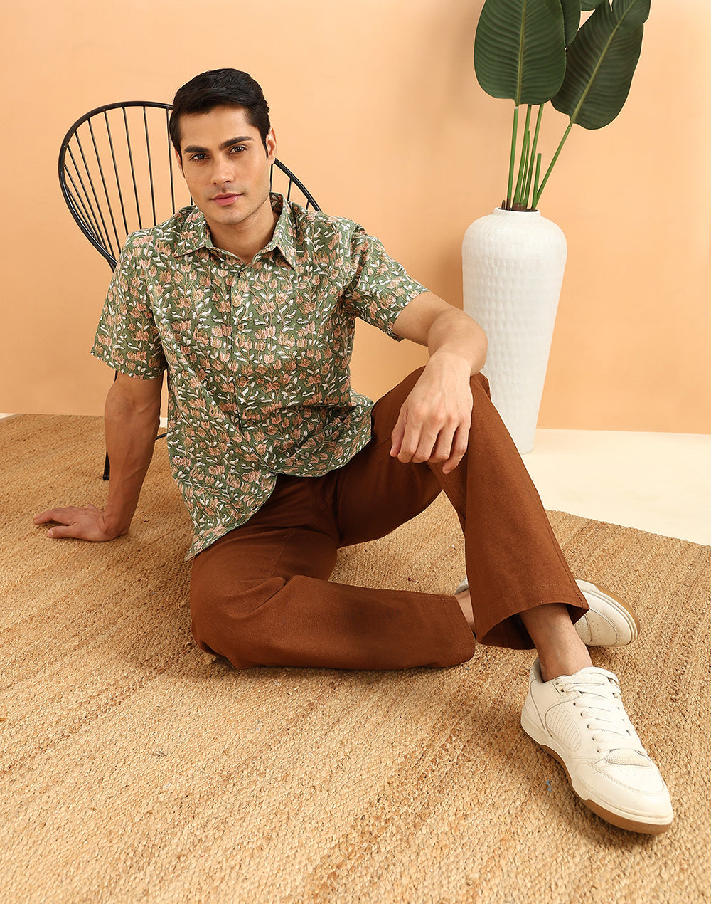 Green Cotton Hand Block Printed Slim Fit Shirt