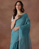Turquoise Cotton Silk Hand Woven Sari