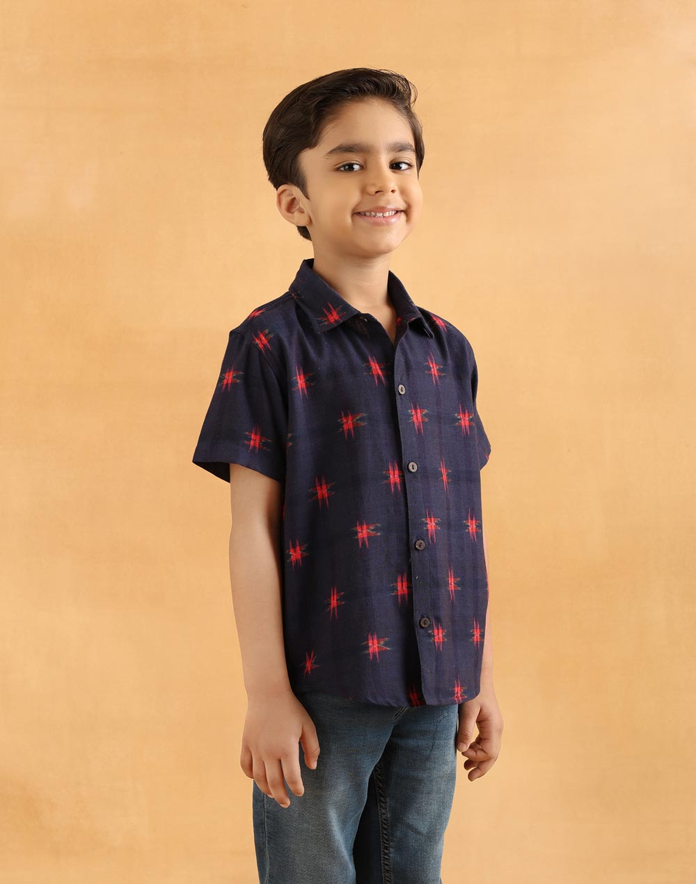 Navy Cotton Ikat Shirt