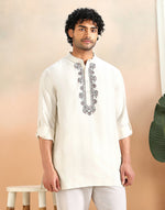 White Viscose Madhubani Stripe Short Kurta for Men from Fabindia UK