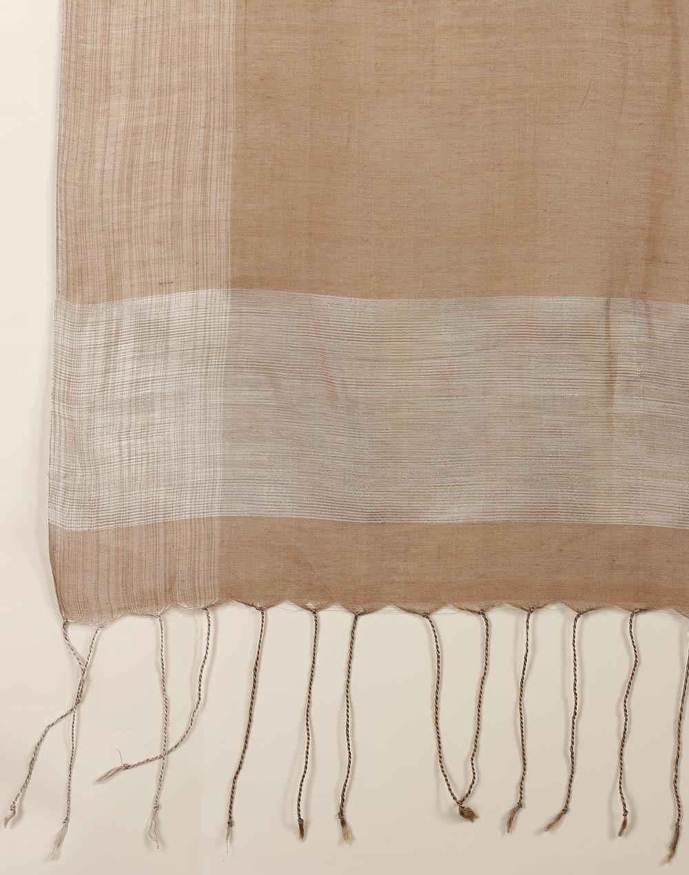 Beige Cotton Silk Blend Hand Woven Stole