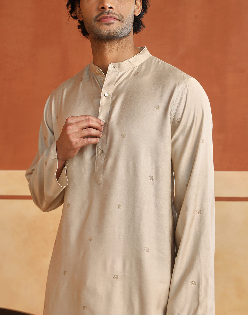Natural Dobby Long Kurta styled for festive occasions