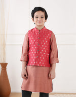 Red Cotton Silk Blend Cutwork Jacket