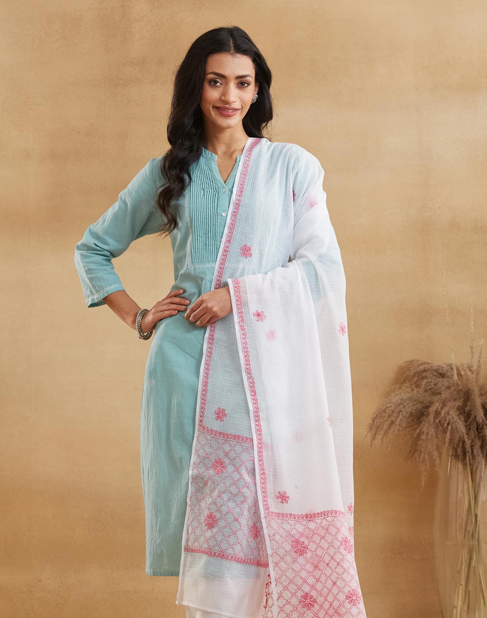 Natural Cotton Silk Blend Chikankari Dupatta