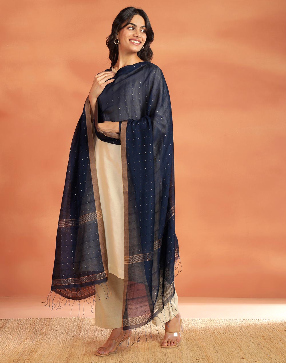 Navy Viscose Silk Hand Woven Dupatta