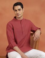 Red Cotton Check Slim Fit Short Kurta