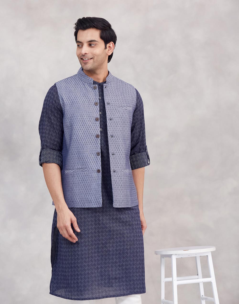 Blue Cotton Gahan Neel Nehru Jacket