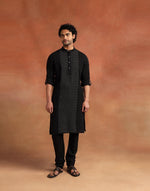 Black Cotton Chikankari Slim Fit Long Kurta