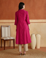 Texture and finish of the Fuchsia Embroidered Long Kurta by Fabindia UK