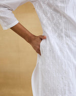 White Cotton Chikankari Long Kurta