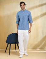 Blue Cotton Slim Fit Mid Placket Shirt