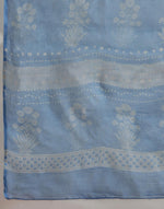 Light Blue Cotton Silk Hand Block Printed Sari