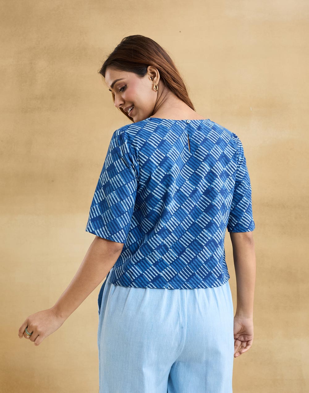 Indigo Cotton Dabu Printed Short Top