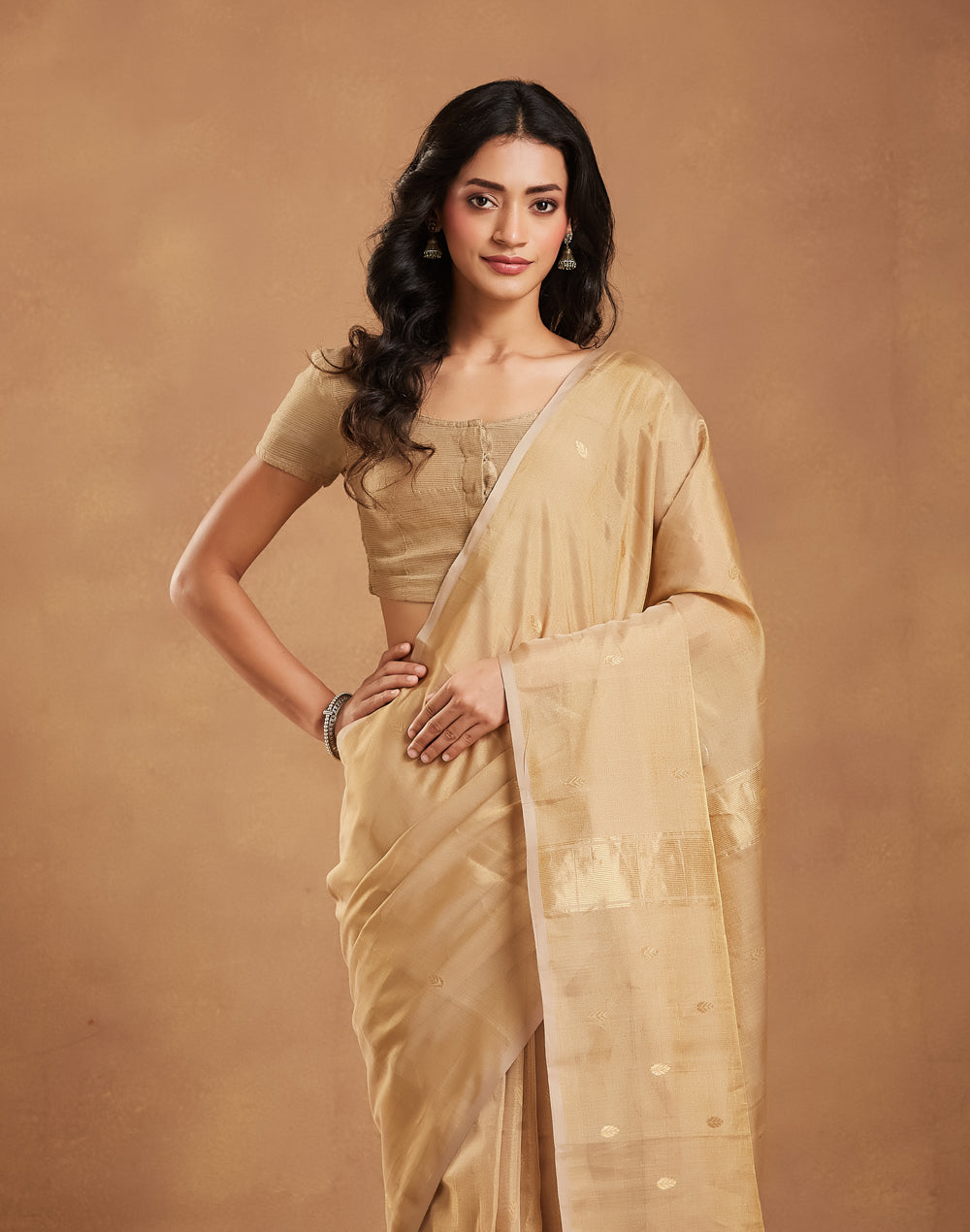 Gold Cotton Blend Maheshwari Sari