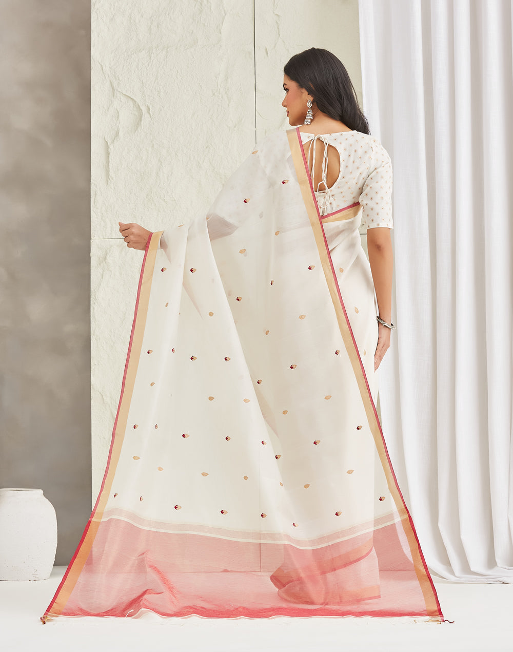 Natural Cotton Silk Blend Woven Wonders Chanderi Sari