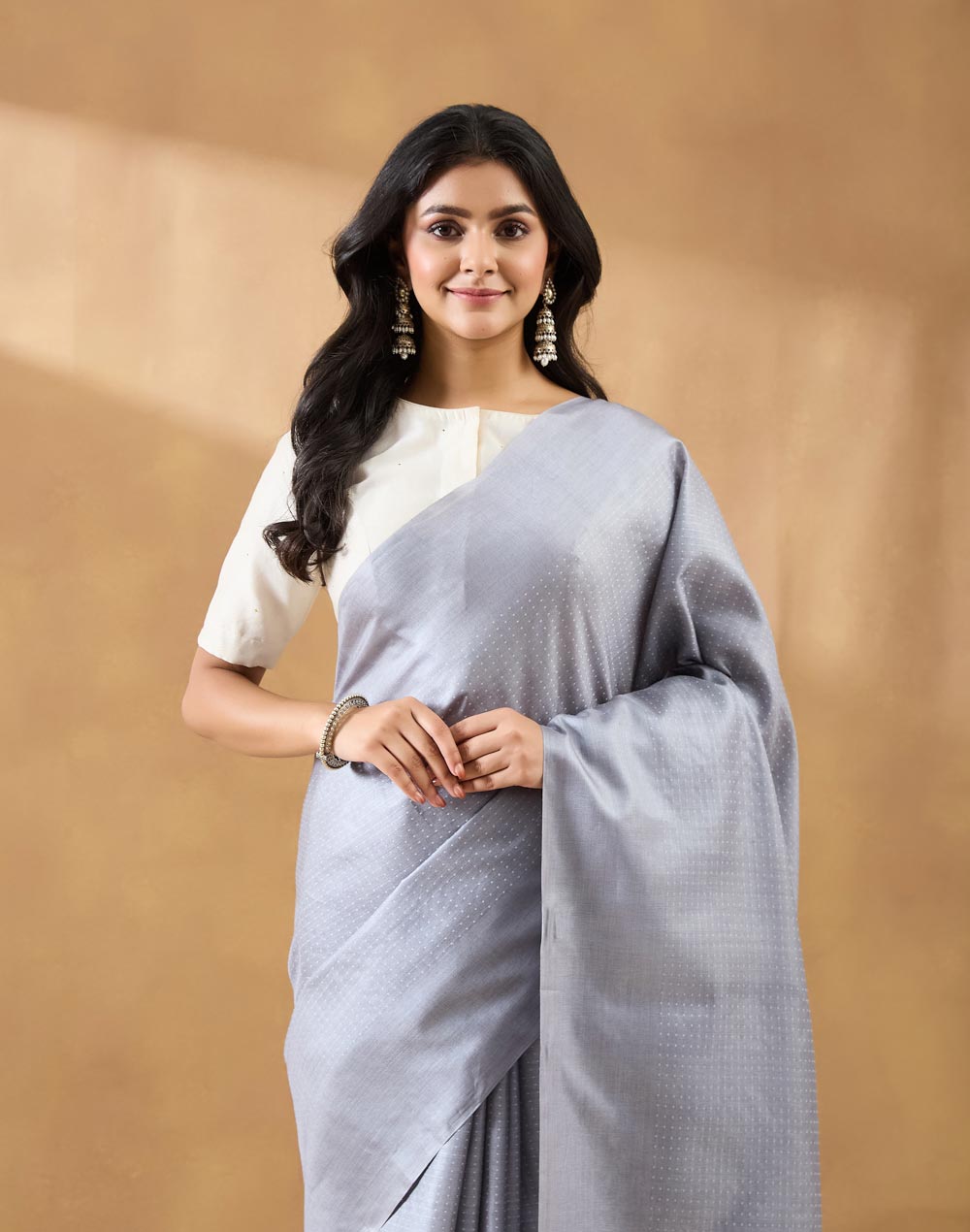 Grey Silk Blend Sari