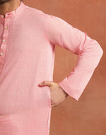 Pink Cotton Chikankari Slim Fit Long Kurta