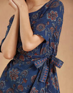 Blue Cotton Bagru Printed Midi Dress