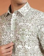 White Cotton Hand Block Printed Bush Shirt