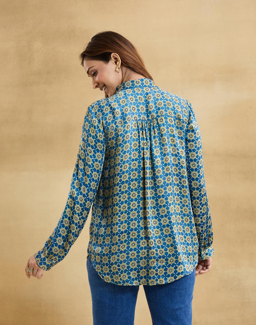 Blue Rayon Blend Ajrakh Allure Shirt
