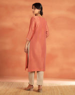 Pink Cotton Silk Embroidered Long Kurta