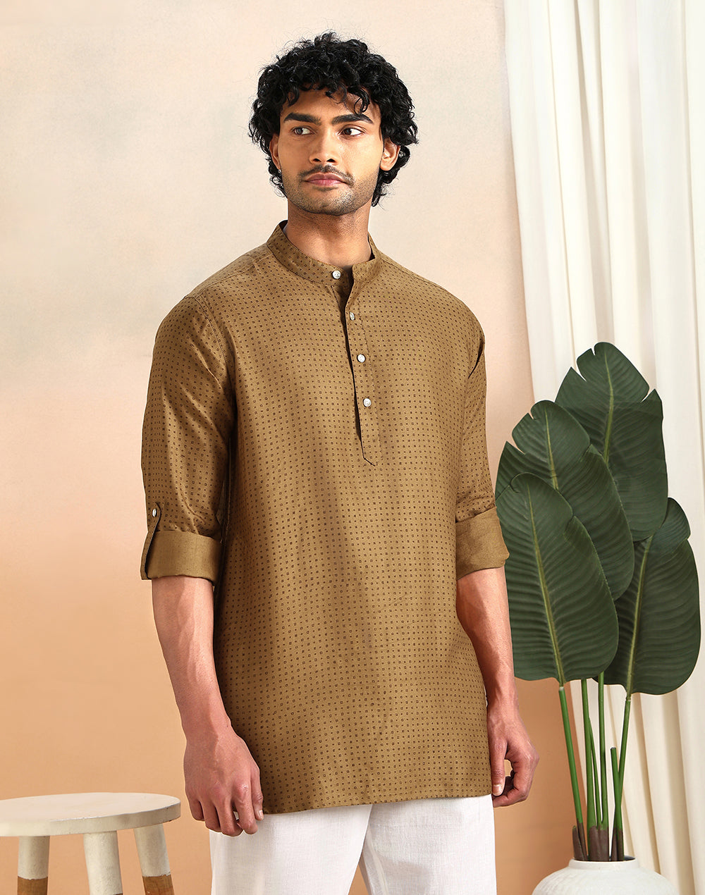 Mustard Viscose Silk Hand Block Printed Slim Fit Short Kurta