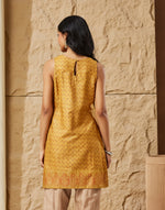 Mustard Viscose Silk Hand Block Printed Slim Fit Short Kurta