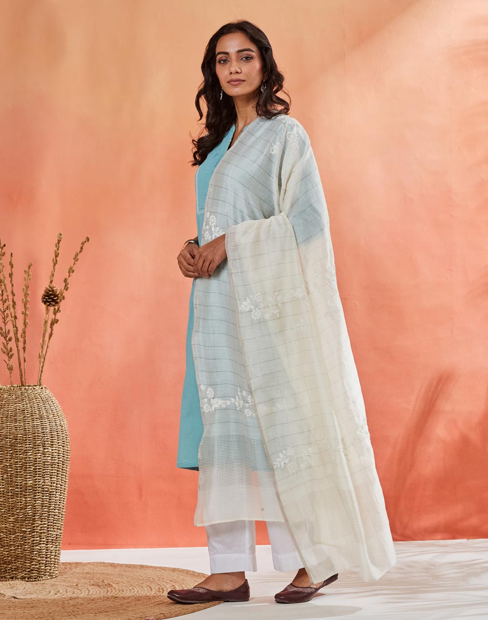 Natural Cotton Silk Chikankari Dupatta