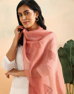 Orange Cotton Silk Chikankari Stole