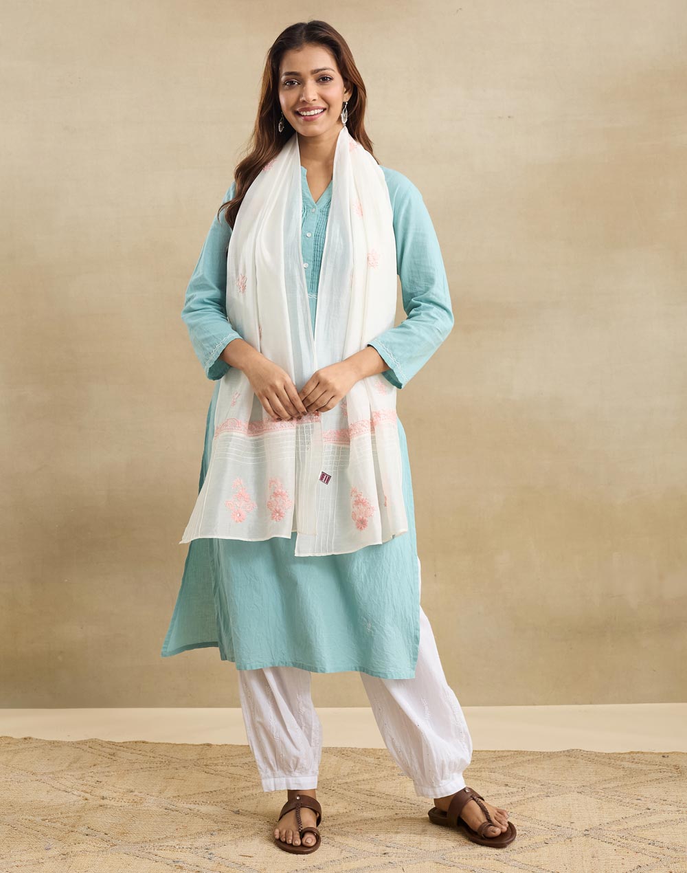 White Cotton Silk Blend Chikankari Stole