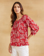 Red Cotton Hand Block Printed Top