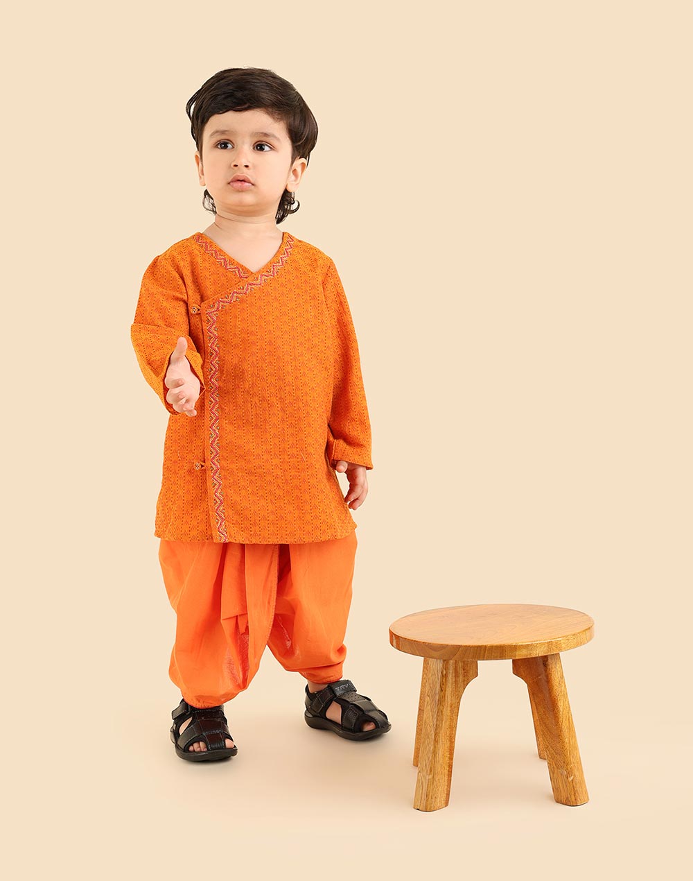 Mustard Cotton Dobby 2pc Dhoti Set