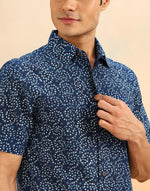 Indigo Cotton Dabu Printed Kai Slim Fit Shirt