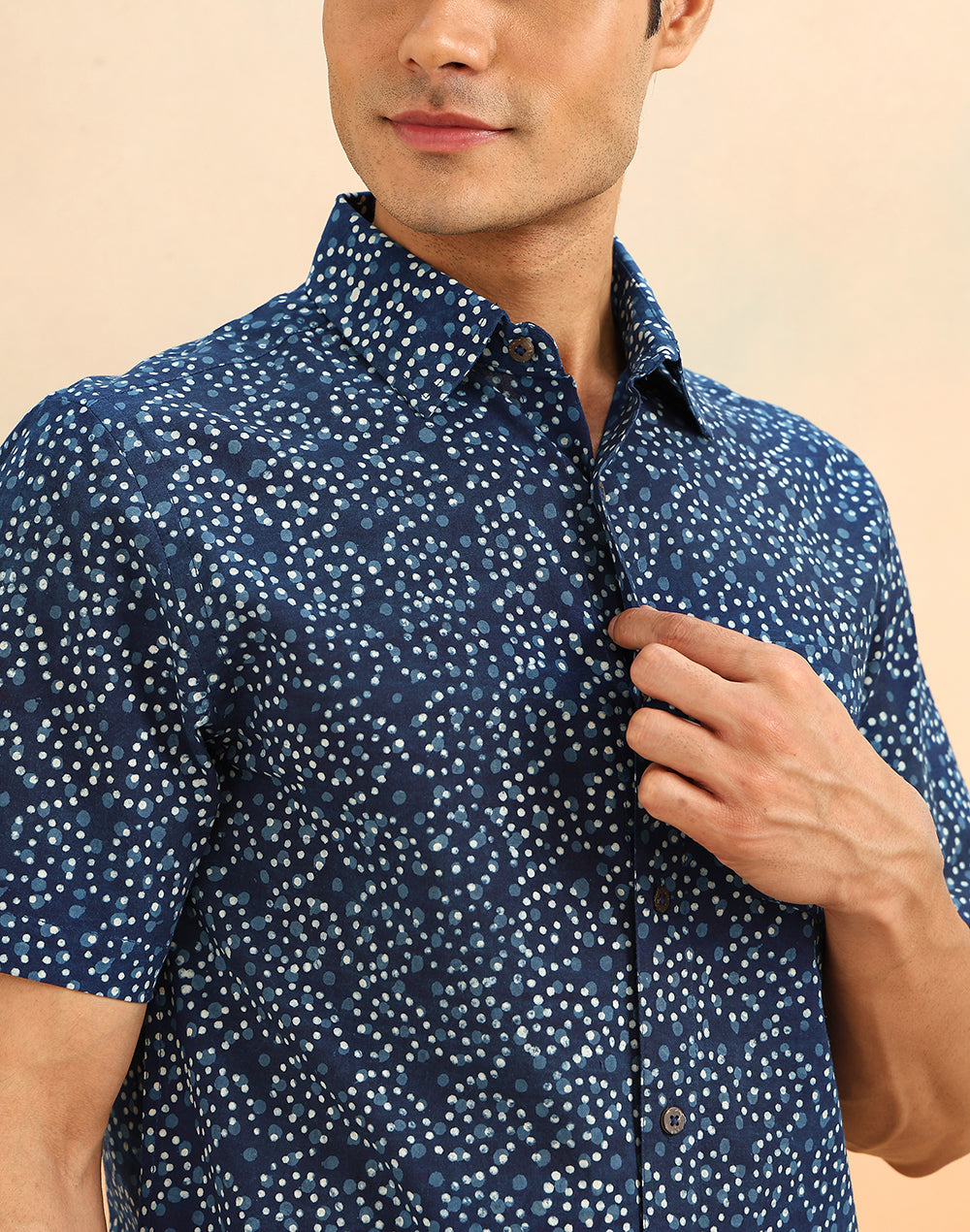 Indigo Cotton Dabu Printed Kai Slim Fit Shirt
