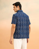 Indigo Cotton Dabu Printed Bush Shirt