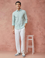 Green Cotton Blend Striped Shirt