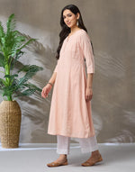 Orange Cotton Chikankari Slim Fit Long Kurta