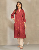 Maroon Cotton Slim Fit Long Kurta