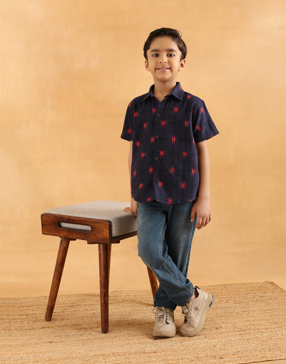 Navy Cotton Ikat Shirt