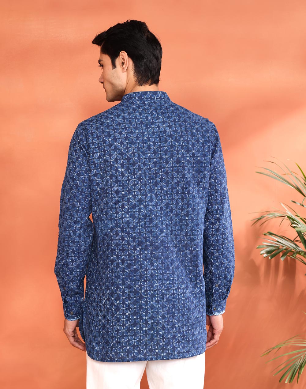Indigo Cotton Printed Dabu Kurta Short