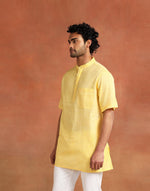 Yellow Cotton Dobby Short Kurta