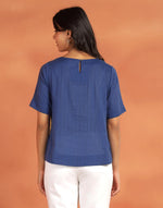 Indigo Cotton Hand Embroidered Arcadian Top