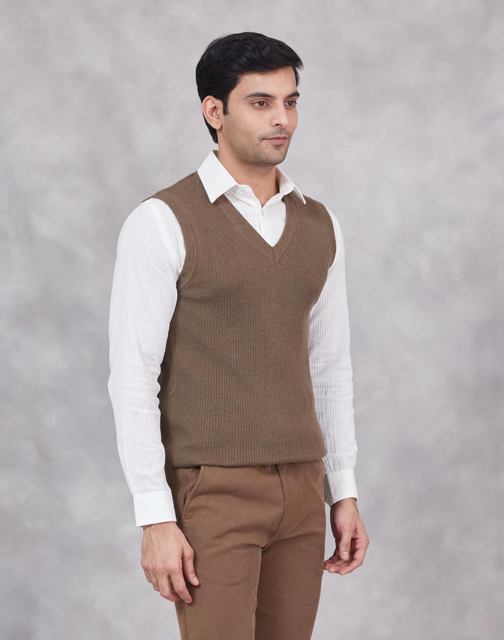 Green Cotton Blend Sweater Vest
