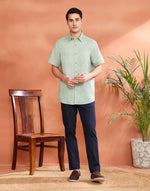Green Cotton Hand Block Printed Bush Shirt