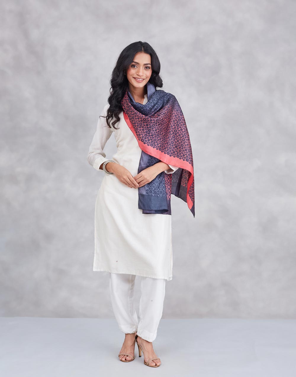Black Silk Symphony Hand Block Printed Stole
